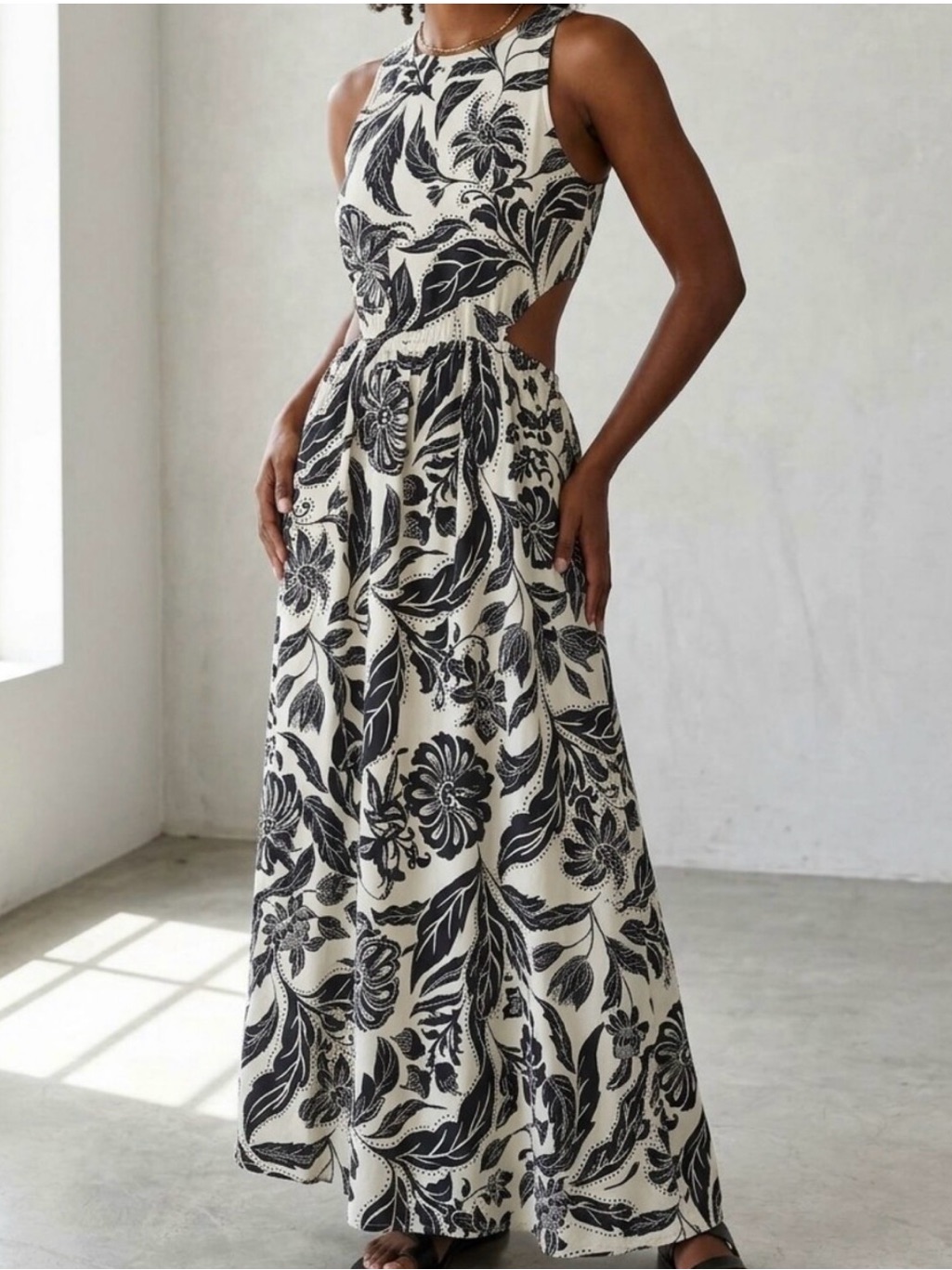 Who What Wear Black & Ivory Floral Cutout Maxi Dress Xs